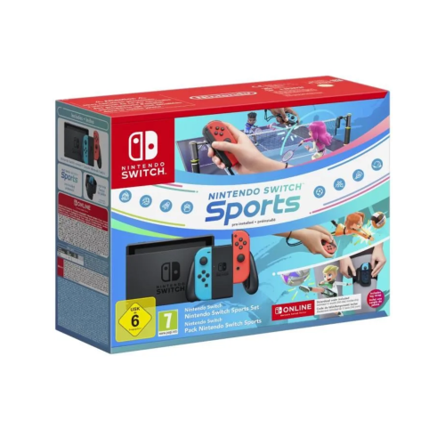 Console Nintendo Switch • Bleu Néon & Rouge Néon + Nintendo Switch Sports (Pré-installé) + 12 mois d’abonnement NSO (Code)